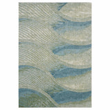 8? x 11? Blue Beige Abstract Waves Modern Area Rug