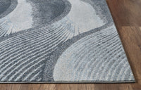 5? x 8? Gray Blue Abstract Waves Modern Area Rug