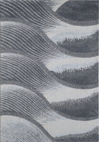 7? x 10? Gray Blue Abstract Waves Modern Area Rug