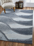 7? x 10? Gray Blue Abstract Waves Modern Area Rug