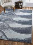 8? x 11? Gray Blue Abstract Waves Modern Area Rug