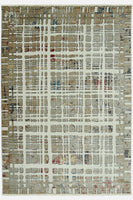 4? x 6? Ivory Khaki Distressed Plaid Area Rug