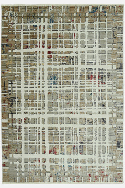 8? x 11? Ivory Khaki Distressed Plaid Area Rug