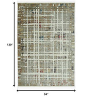 8? x 11? Ivory Khaki Distressed Plaid Area Rug