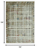 9? x 13? Ivory Khaki Distressed Plaid Area Rug