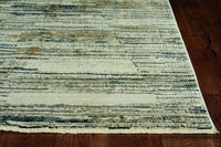 2? x 8? Blue Ivory Abstract Striped Runner Rug