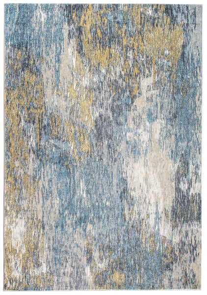 2? x 7? Blue Gold Abstract Painting Modern Runner Rug