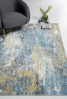 5? x 8? Blue Gold Abstract Painting Modern Area Rug