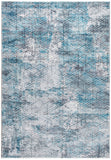 2? x 7? Blue Gray Abstract Cuboid Modern Runner Rug
