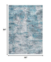 5? x 8? Blue Gray Abstract Cuboid Modern Area Rug