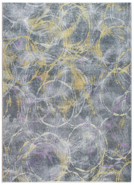 2? x 7? Gray Gold Abstract Rings Runner Rug