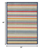 2? x 4? Navy Colorful Striped Indoor Outdoor Area Rug