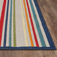 2? x 4? Navy Colorful Striped Indoor Outdoor Area Rug