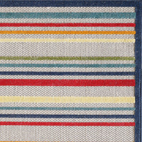 5? x 7? Navy Colorful Striped Indoor Outdoor Area Rug