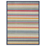 7? x 9? Navy Colorful Striped Indoor Outdoor Area Rug