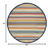 8? Round Navy Colorful Striped Indoor Outdoor Area Rug