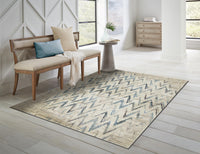 3? x 5? Beige Blue Distressed Chevron Area Rug