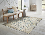 3? x 5? Beige Blue Distressed Chevron Area Rug