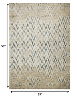 3? x 5? Beige Blue Distressed Chevron Area Rug