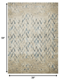 3? x 5? Beige Blue Distressed Chevron Area Rug