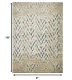 8? x 11? Beige Blue Distressed Chevron Area Rug