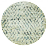 8? Round Beige Blue Distressed Chevron Area Rug