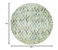 8? Round Beige Blue Distressed Chevron Area Rug