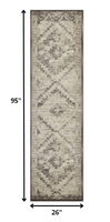 2? x 8? Gray Beige Distressed Diamond Runner Rug