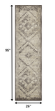 2? x 8? Gray Beige Distressed Diamond Runner Rug