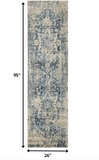 2? x 8? Beige Blue Distressed Medallion Runner Rug