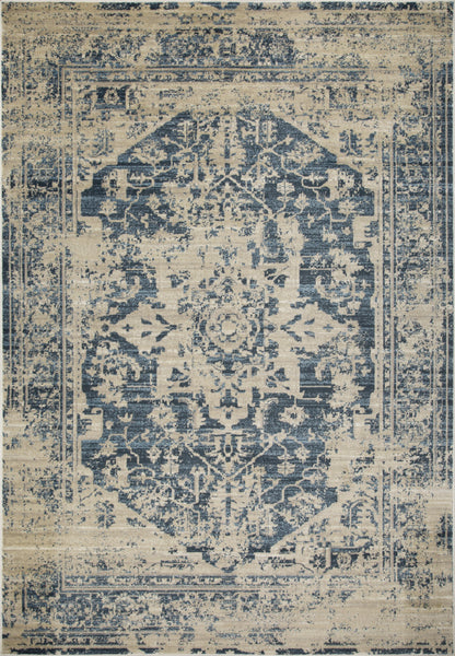 5? x 8? Beige Blue Distressed Medallion Area Rug