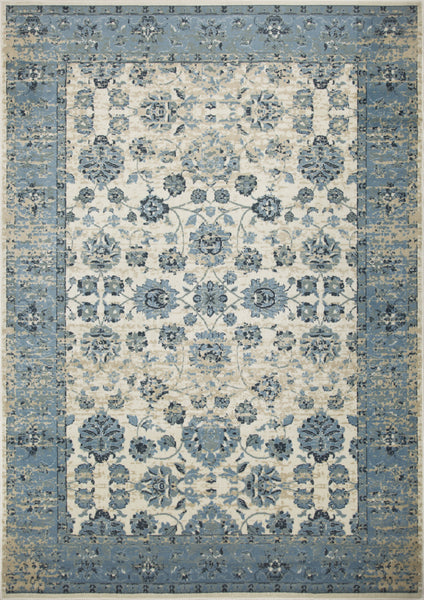 3? x 5? Blue Ivory Distressed Oriental Area Rug