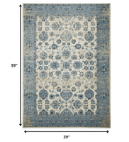 3? x 5? Blue Ivory Distressed Oriental Area Rug