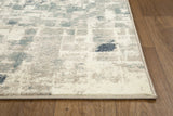 3? x 5? Beige Blue Abstract Tiles Distressed Area Rug