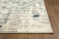 5? x 8? Beige Blue Abstract Tiles Distressed Area Rug