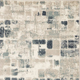 8? x 11? Beige Blue Abstract Tiles Distressed Area Rug