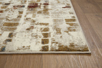 5? x 8? Brown Beige Abstract Tiles Distressed Area Rug