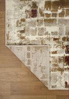 5? x 8? Brown Beige Abstract Tiles Distressed Area Rug