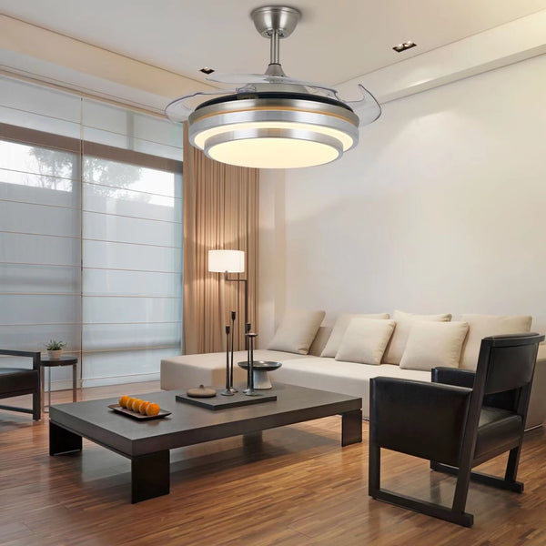 Silver Modern Fan And LED Ceiling Lamp