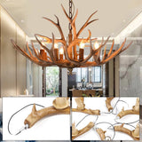 Brown Super Stag Faux Antlers Six Light LED Chandelier