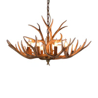 Brown Super Stag Faux Antlers Six Light LED Chandelier