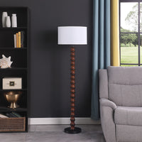 61" Dark Cherry Black Faux Wood Bubble Floor Lamp With White Drum Shade