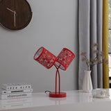 17? Red Laser Cut Floral Metal Two Light Table Lamp