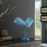 17? Blue Laser Cut Floral Metal Two Light Table Lamp