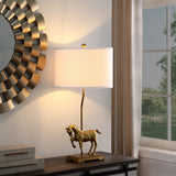 30" Gold Stallion Horse Table Lamp With White Shade
