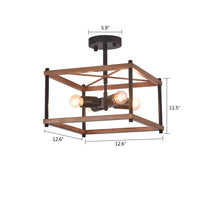 Industrial Wood Square Four Light Ceiling Fixture