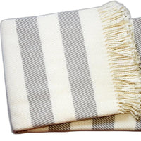 Cream and Gray Slanted Stripe Fringed Throw Blanket