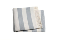 Cream and Sky Blue Slanted Stripe Fringed Throw Blanket