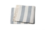 Cream and Sky Blue Slanted Stripe Fringed Throw Blanket