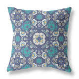 18" X 18" Blue And White Zippered Suede Geometric Throw Pillow